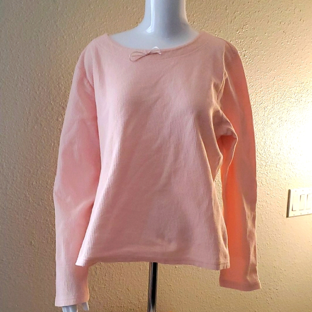 Green Cotton pink long sleeve shirt with bow